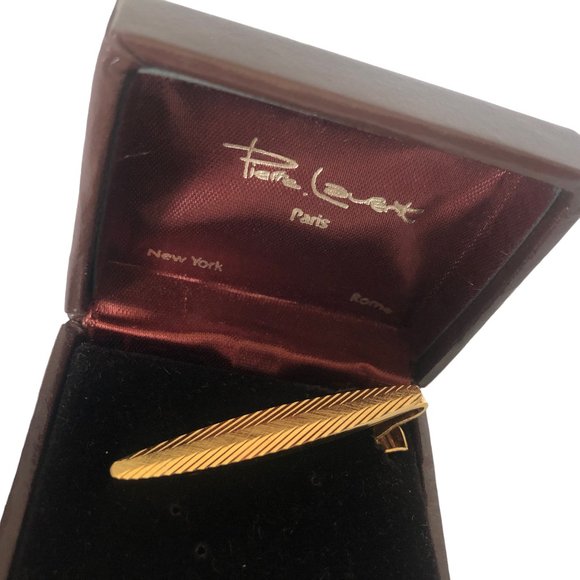 Vintage Pierre Laurent Mens Tie Clip Gold Tone Original Box - Picture 1 of 6